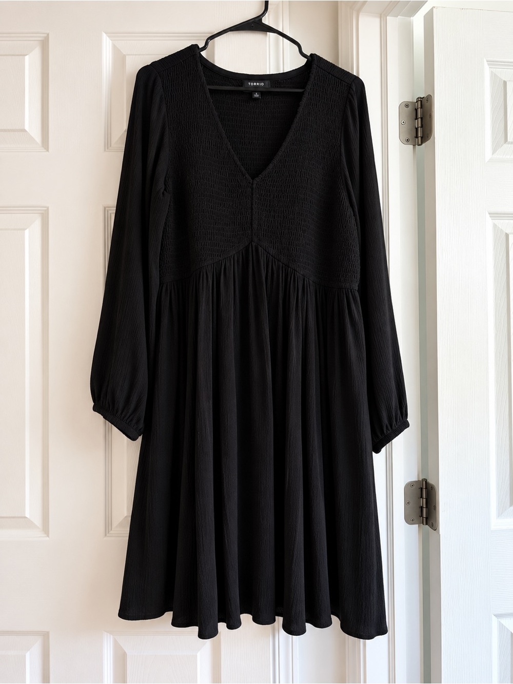 torrid Black V‑Neck Smocked Babydoll Dress